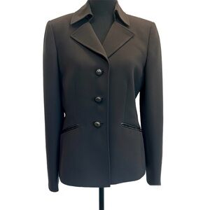 Tahari Arthur S. Levine dark chocolate brown blazer faux leather trim Sz 8